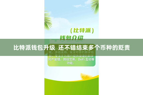 比特派钱包升级 还不错结束多个币种的贬责